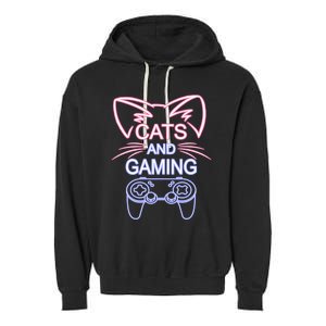 Cats And Gaming Funny Cat Lover Gaming Gift Gamer Garment-Dyed Fleece Hoodie