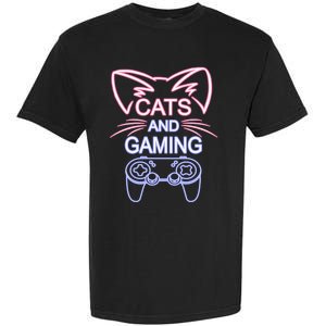 Cats And Gaming Funny Cat Lover Gaming Gift Gamer Garment-Dyed Heavyweight T-Shirt