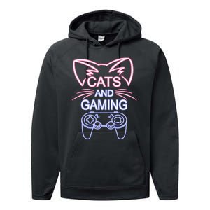 Cats And Gaming Funny Cat Lover Gaming Gift Gamer Performance Fleece Hoodie