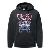 Cats And Gaming Funny Cat Lover Gaming Gift Gamer Performance Fleece Hoodie