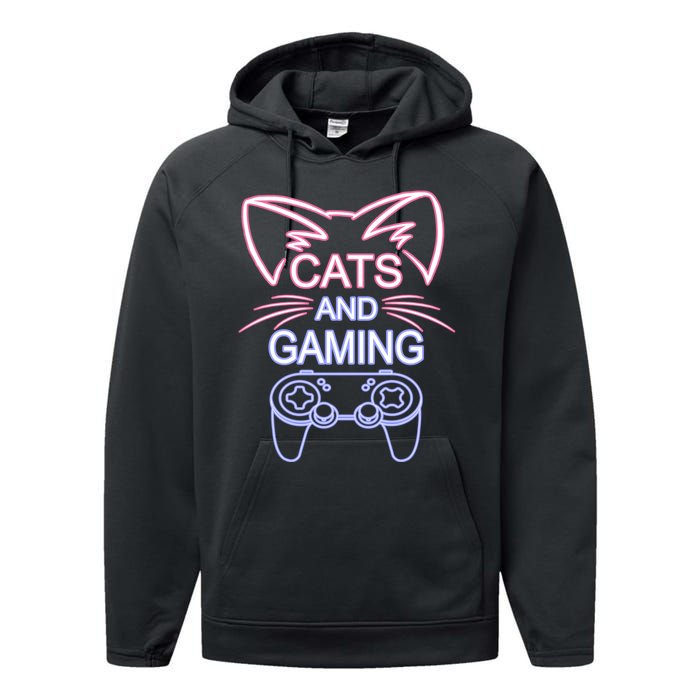 Cats And Gaming Funny Cat Lover Gaming Gift Gamer Performance Fleece Hoodie