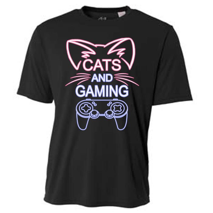 Cats And Gaming Funny Cat Lover Gaming Gift Gamer Cooling Performance Crew T-Shirt