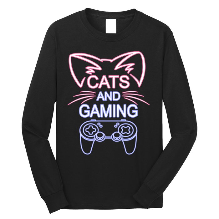 Cats And Gaming Funny Cat Lover Gaming Gift Gamer Long Sleeve Shirt