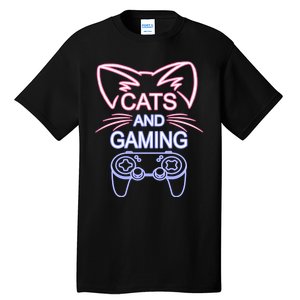 Cats And Gaming Funny Cat Lover Gaming Gift Gamer Tall T-Shirt