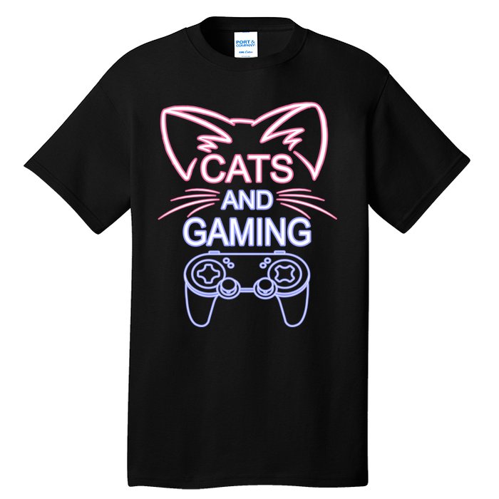 Cats And Gaming Funny Cat Lover Gaming Gift Gamer Tall T-Shirt