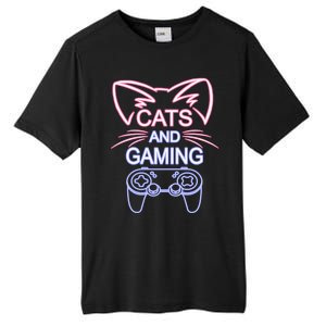 Cats And Gaming Funny Cat Lover Gaming Gift Gamer Tall Fusion ChromaSoft Performance T-Shirt