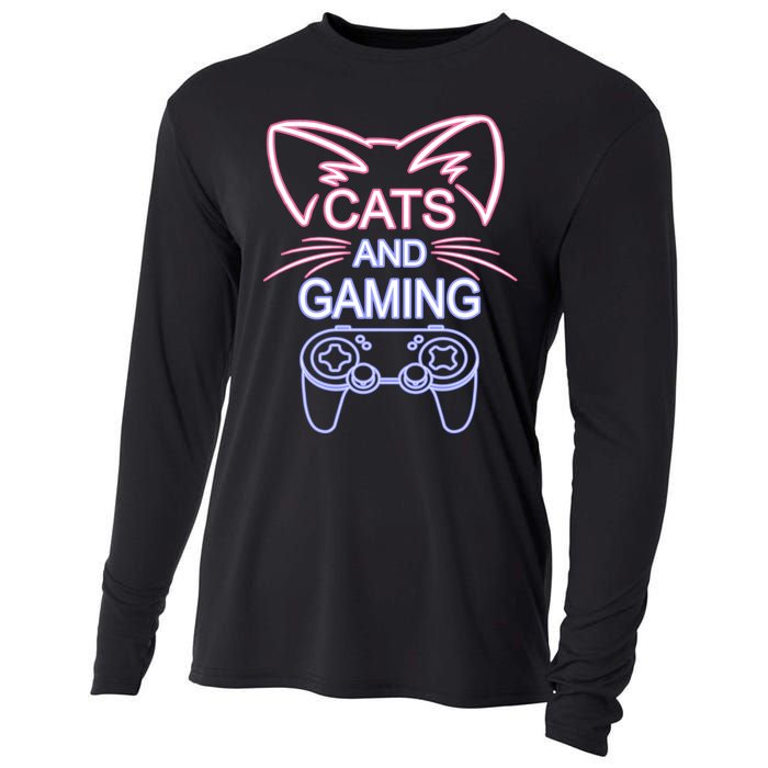 Cats And Gaming Funny Cat Lover Gaming Gift Gamer Cooling Performance Long Sleeve Crew