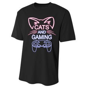 Cats And Gaming Funny Cat Lover Gaming Gift Gamer Performance Sprint T-Shirt