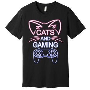 Cats And Gaming Funny Cat Lover Gaming Gift Gamer Premium T-Shirt