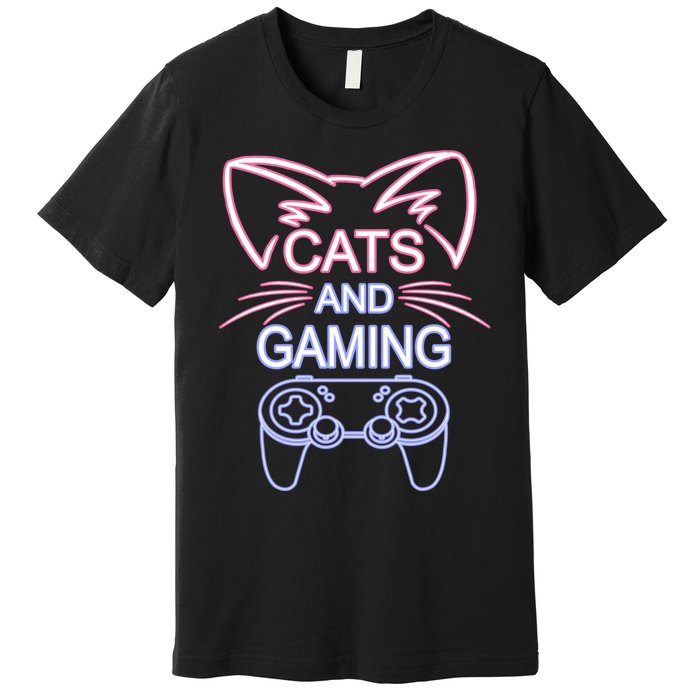 Cats And Gaming Funny Cat Lover Gaming Gift Gamer Premium T-Shirt