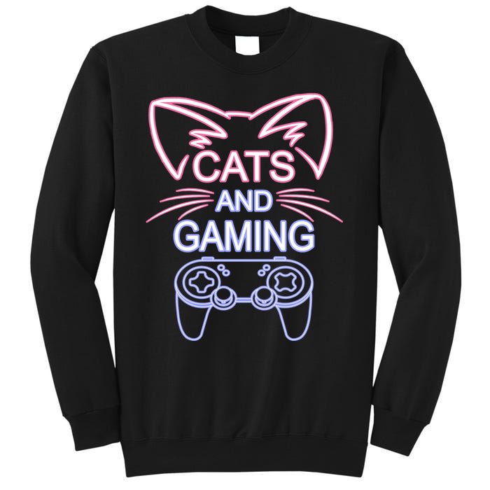 Cats And Gaming Funny Cat Lover Gaming Gift Gamer Tall Sweatshirt