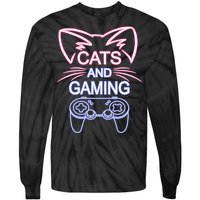 Cats And Gaming Funny Cat Lover Gaming Gift Gamer Tie-Dye Long Sleeve Shirt