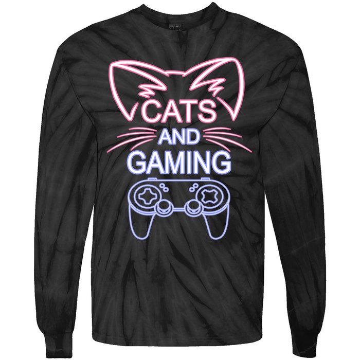 Cats And Gaming Funny Cat Lover Gaming Gift Gamer Tie-Dye Long Sleeve Shirt