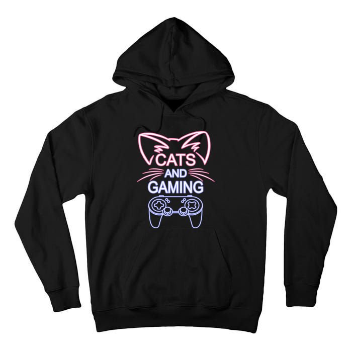 Cats And Gaming Funny Cat Lover Gaming Gift Gamer Tall Hoodie