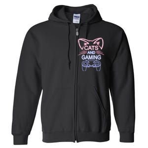 Cats And Gaming Funny Cat Lover Gaming Gift Gamer Full Zip Hoodie