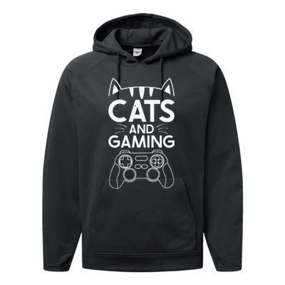 Cats And Gaming Funny Cat Lover Gaming Gift Gamer Performance Fleece Hoodie