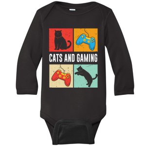 Cats And Gaming For The Cat Lover Gamer Video Game Player Baby Long Sleeve Bodysuit