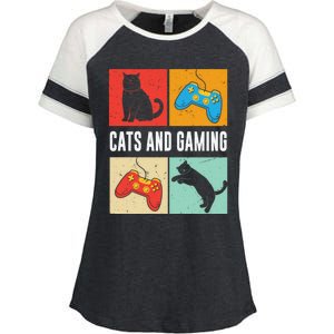 Cats And Gaming For The Cat Lover Gamer Video Game Player Enza Ladies Jersey Colorblock Tee