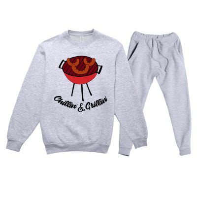 Chillin And Grillin Barbecue Grill Retro Food Meaningful Gift Premium Crewneck Sweatsuit Set