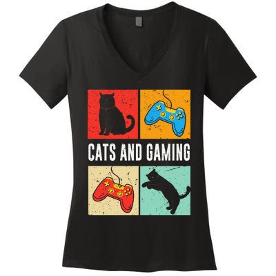 Cats And Gaming For The Cat Lover Gamer Video Game Player Women's V-Neck T-Shirt