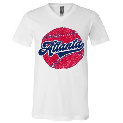 Classic Atlanta, Georgia Baseball Fan Retro Vintage V-Neck T-Shirt