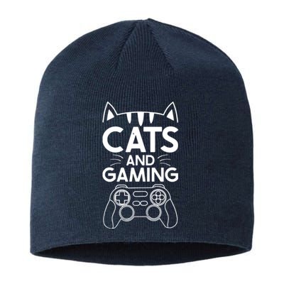 Cats And Gaming Funny Cat Lover Gaming Gift Gamer Sustainable Beanie