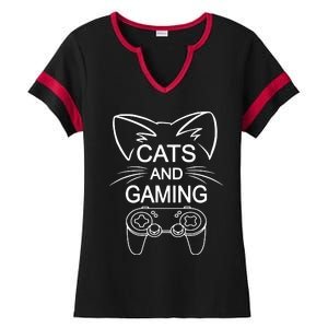 Cats And Gaming Funny Cat Lover Gaming Gift Gamer Ladies Halftime Notch Neck Tee