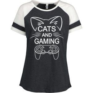 Cats And Gaming Funny Cat Lover Gaming Gift Gamer Enza Ladies Jersey Colorblock Tee