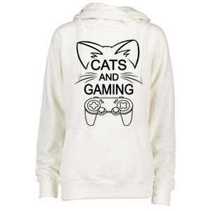 Cats And Gaming Funny Cat Lover Gaming Gift Gamer Womens Funnel Neck Pullover Hood