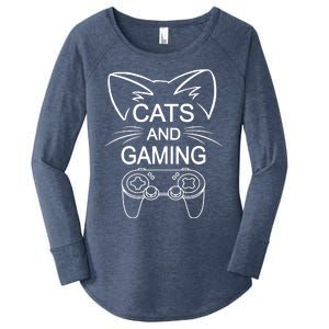 Cats And Gaming Funny Cat Lover Gaming Gift Gamer Women's Perfect Tri Tunic Long Sleeve Shirt