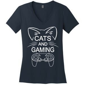 Cats And Gaming Funny Cat Lover Gaming Gift Gamer Women's V-Neck T-Shirt