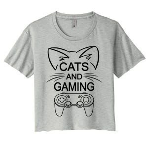 Cats And Gaming Funny Cat Lover Gaming Gift Gamer Women's Crop Top Tee