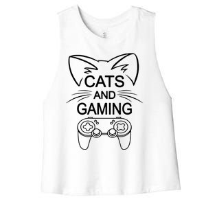 Cats And Gaming Funny Cat Lover Gaming Gift Gamer Women's Racerback Cropped Tank