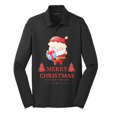 Christmas And Happy New Year Silk Touch Performance Long Sleeve Polo