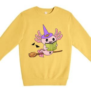 Cute Axolotl Halloween Axolotl Witch Casting Spells Premium Crewneck Sweatshirt