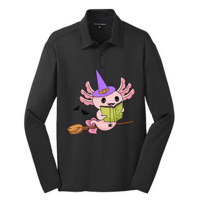 Cute Axolotl Halloween Axolotl Witch Casting Spells Silk Touch Performance Long Sleeve Polo