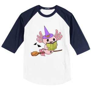 Cute Axolotl Halloween Axolotl Witch Casting Spells Baseball Sleeve Shirt