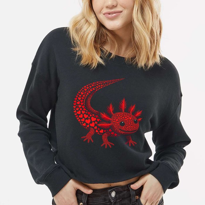 Cute Axolotl Heart   Valentine Axolotl  Cropped Pullover Crew