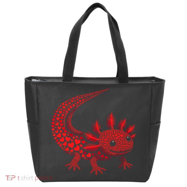 Cute Axolotl Heart   Valentine Axolotl  Zip Tote Bag