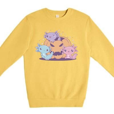 Cute Axolotl Halloween Pumpkin Premium Crewneck Sweatshirt