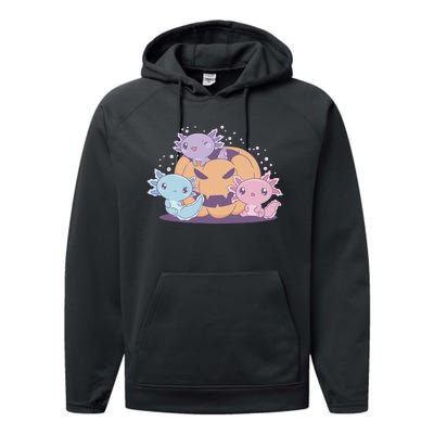 Cute Axolotl Halloween Pumpkin Performance Fleece Hoodie