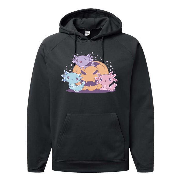 Cute Axolotl Halloween Pumpkin Performance Fleece Hoodie