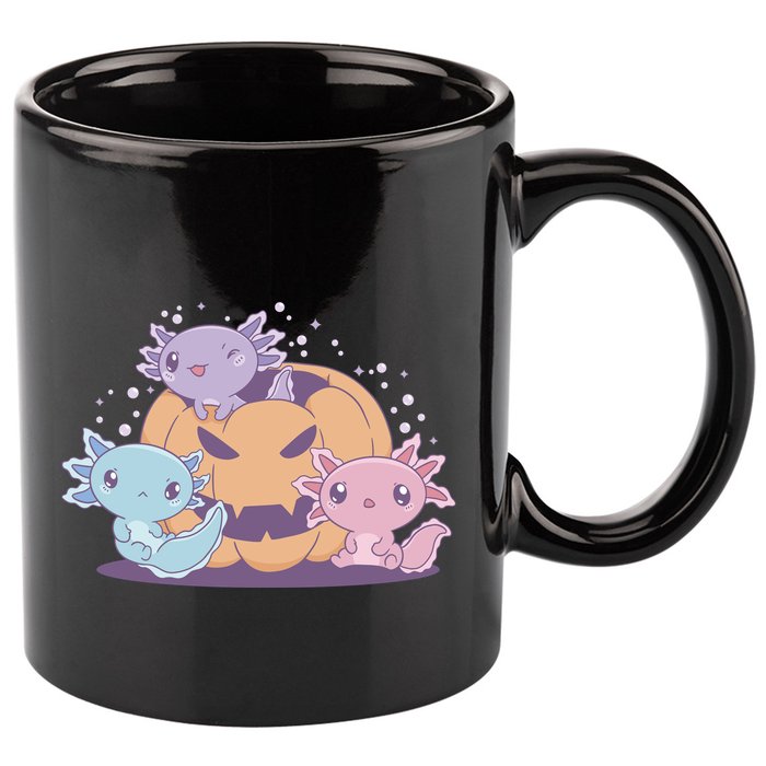 Cute Axolotl Halloween Pumpkin 11oz C Handle Ceramic Mug