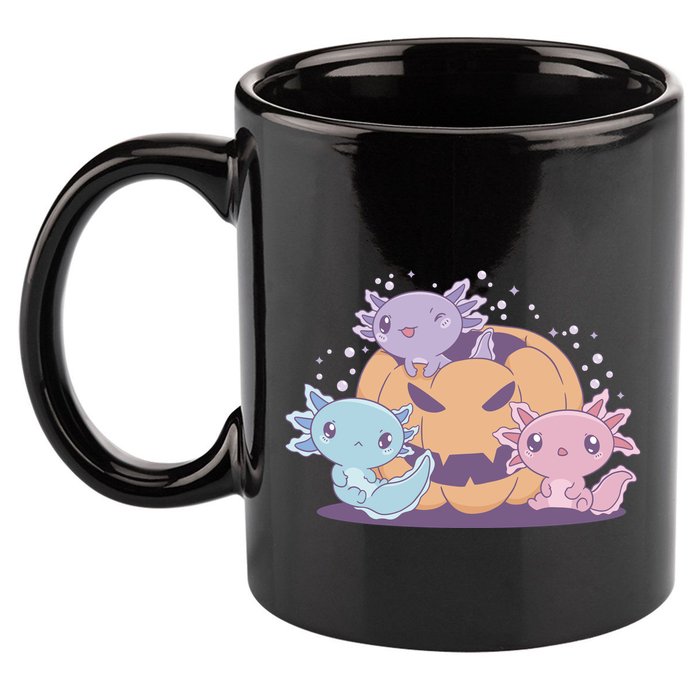 Cute Axolotl Halloween Pumpkin 11oz C Handle Ceramic Mug