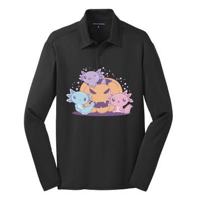 Cute Axolotl Halloween Pumpkin Silk Touch Performance Long Sleeve Polo