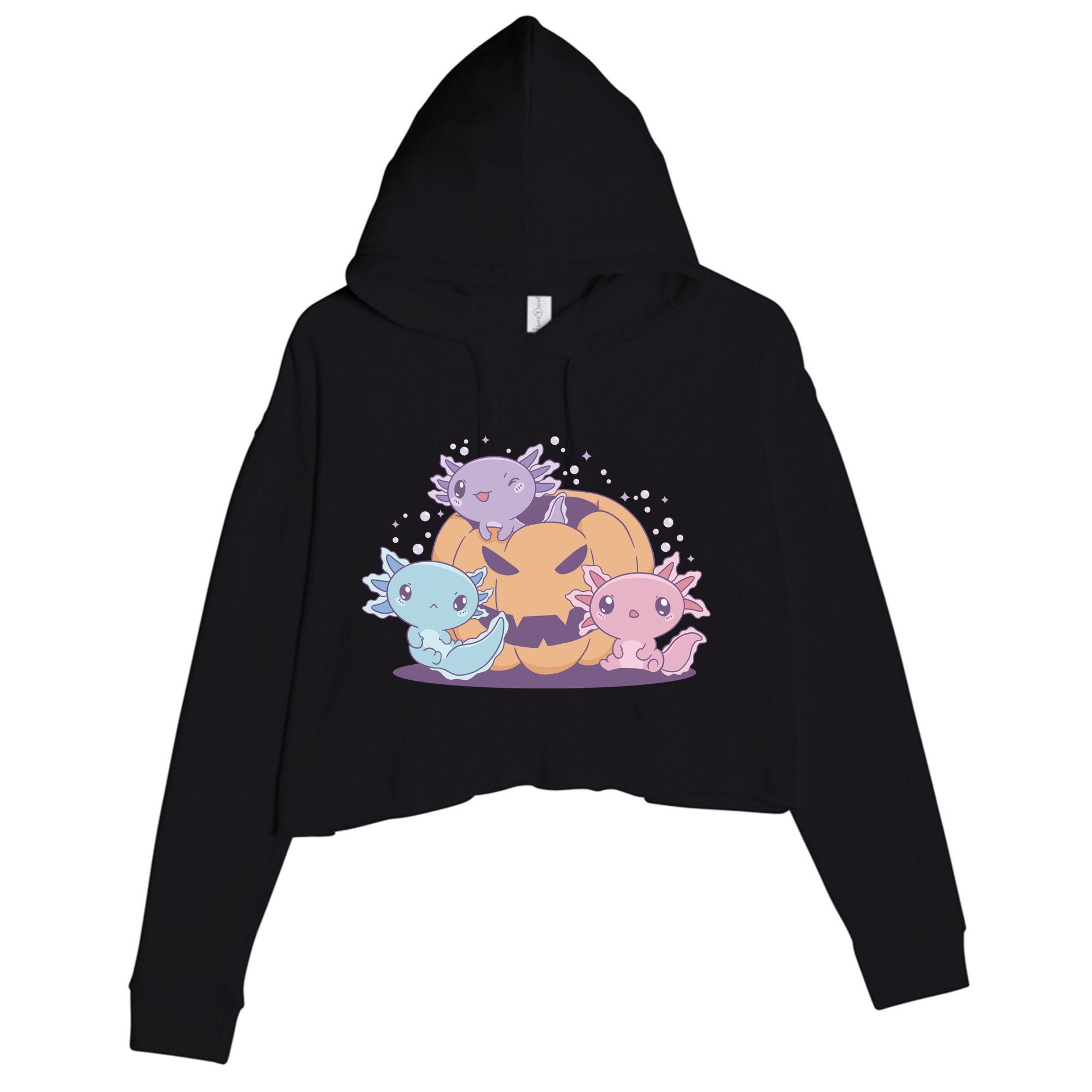 Cute Axolotl Halloween Pumpkin Crop Fleece Hoodie
