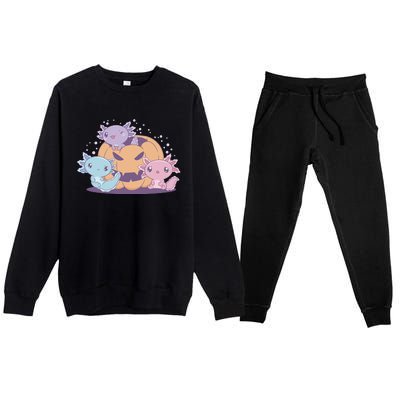 Cute Axolotl Halloween Pumpkin Premium Crewneck Sweatsuit Set