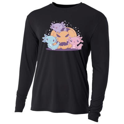 Cute Axolotl Halloween Pumpkin Cooling Performance Long Sleeve Crew