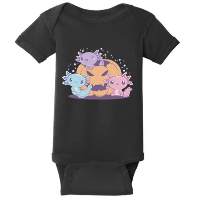Cute Axolotl Halloween Pumpkin Baby Bodysuit