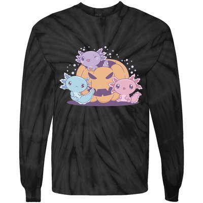 Cute Axolotl Halloween Pumpkin Tie-Dye Long Sleeve Shirt